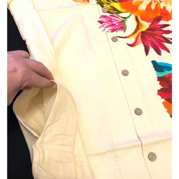 Medium- Farm Rio Anthropologie Womens Shirt Dress Med Linen Blend Floral Button - Picture 8 of 15